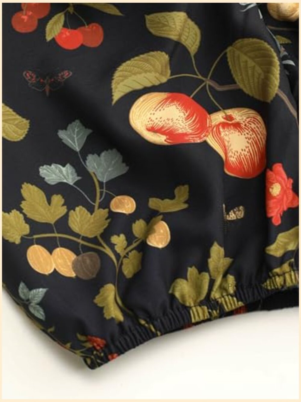 Plus Size Floral Fruit Midi Dress with Puff Sleeves & Split - Picture 7 of 7